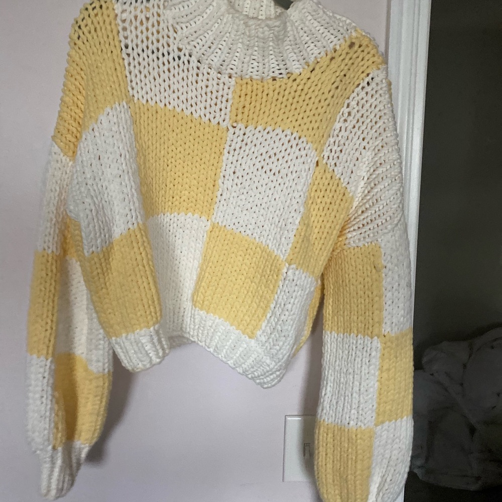 Yellow and White Checkered Sweater